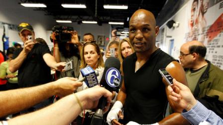 In this Tuesday, May 10, 2011, boxer Bernard Hopkins speaks with members of the media in Philadelphia.
