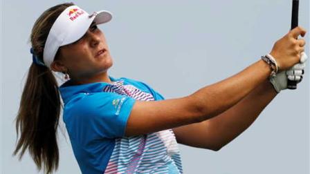 Lexi Thompson hits her tee shot on the par-3 second hole during the final round of the Navistar LPGA Classic golf tournament at Capitol Hill at the Robert Trent Jones Golf Trail in Prattville, Ala., Sunday, Sept. 18, 2011.