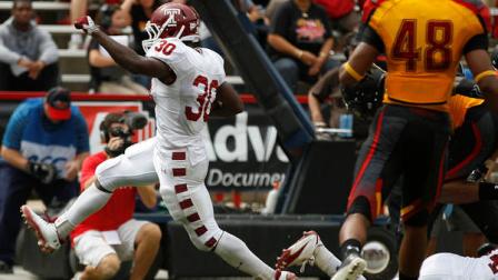 Temple running back Bernard Pierce (30) crosses into the end zone for a touchdown in the first half of an NCAA football game against Maryland in College Park, Md., Saturday, Sept. 24, 2011. (AP Photo/Patrick Semansky)
