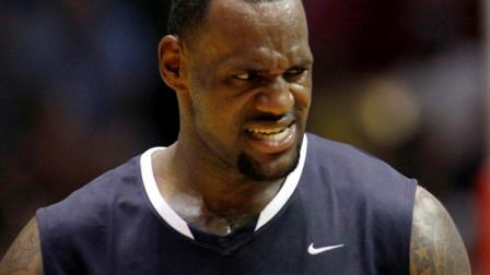 Team Melos LeBron James reacts to a call as his team plays against Team Philly in the second half of the Battle of I-95 basketball game Sunday, Sept. 25, 2011 in Philadelphia. Philly won 131-122.(AP Photo/H. Rumph Jr)