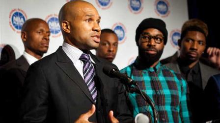 NBA Players Association president Derek Fisher, Los Angeles Lakers point guard, speaks during a news conference after a meeting with owners to discuss a new labor deal and possibly avert a basketball lockout, Friday, Sept. 30, 2011, in New York. Neither side cited any progress but said it was a good sign that they agreed to continue the discussions. NBA players and owners will resume meetings Saturday. (AP Photo/John Minchillo)