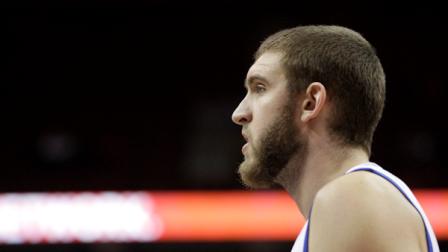 Philadelphia 76ers Spencer Hawes during an NBA basketball game against the Indiana Pacers, Monday, Jan. 9, 2012, in Philadelphia. (AP Photo/Matt Slocum)