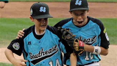 Goodlettsville, Tenn., pitcher Luke Brown (14) celebrates with teammate Jonathan Seals (12) after getting the last out in a 24-16 seven-inning win over Petaluma, Calif., in the U.S. championship baseball game at the Little League World Series, Saturday, Aug. 25, 2012, in South Williamsport, Pa Goodlettsville faces Japan in Sundays Little League World Series championship game. (AP Photo/Gene J. Puskar)