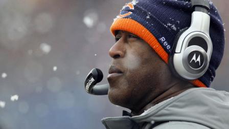 Chicago Bears head coach Lovie Smith watches his team play during the first half an NFL divisional playoff football game against the Seattle Seahawks, Sunday, Jan. 16, 2011, in Chicago.