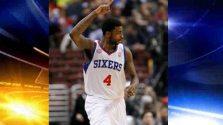 Philadelphia 76ers Dorell Wright (4) celebrates after he scored against Golden State Warriors in the first half of an NBA basketball game on Saturday, March 2, 2013, in Philadelphia. (AP Photo/H. Rumph Jr)