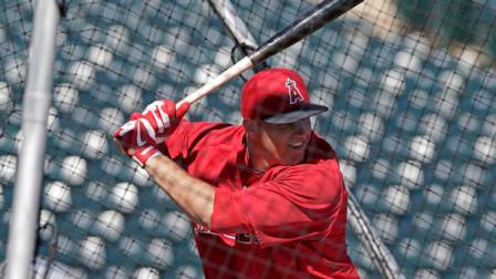 Los Angeles Angels Mike Trout before an exhibition spring training baseball game against the San Francisco Giants Wednesday, Feb. 27, 2013, in Tempe, Ariz. (AP Photo/Morry Gash)