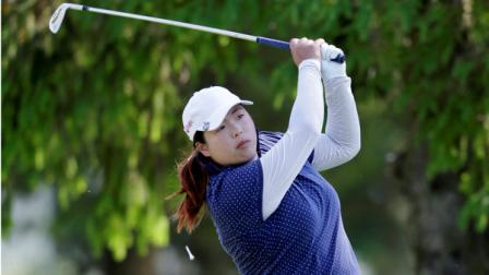 Shanshan Feng, of China, hits a tee shot on the 17th hole during the second round of the ShopRite LPGA Classic golf tournament in Galloway Township, N.J., Saturday, June 1, 2013.