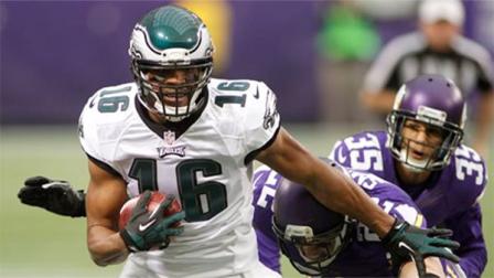 Philadelphia Eagles wide receiver Brad Smith (16) runs from Minnesota Vikings defenders Harrison Smith (22) and Marcus Sherels (35) after making a reception during the first half of an NFL football game, Sunday, Dec. 15, 2013, in Minneapolis. (AP Photo/Andy King)