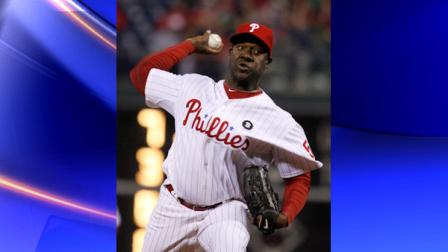 Philadelphia Phillies pitcher Jose Contreras throws against the New York Mets in the ninth inning of a baseball game Wednesday, April 6, 2011, in Philadelphia. (AP Photo/H. Rumph Jr)