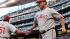 Philadelphia Phillies Jim Thome, right, receives...