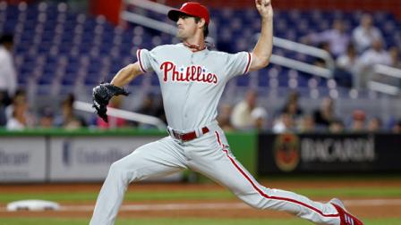 Philadelphia Phillies Cole Hamels delivers a pitch during the first inning of a baseball game Miami Marlins, Monday, Aug. 13, 2012 in Miami. (AP Photo/Wilfredo Lee)