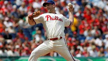 Philadelphia Phillies starting pitcher Cliff Lee throws against the Washington Nationals in the first inning of a baseball game on Sunday, Aug. 26, 2012, in Philadelphia. (AP Photo/H. Rumph Jr)