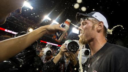 Washington Nationals pitcher Stephen Strasburg (37) celebrates with teammates after clutching the National League East division following a baseball game against the Philadelphia Phillies in Washington, Monday, Oct. 1, 2012. The Phillies defeated the Nationals 2-0. (AP Photo/Manuel Balce Ceneta)