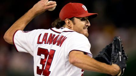 Washington Nationals starting pitcher John Lannan (31) works against the Philadelphia Phillies during the first inning of a baseball game in Washington, Monday, Oct. 1, 2012. (AP Photo/Manuel Balce Ceneta)