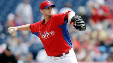 Philadelphia Phillies Kyle Kendrick pitches during the first inning of an exhibition spring training baseball game against the New York Yankees, Tuesday, Feb. 26, 2013, in Clearwater, Fla. (AP Photo/Matt Slocum)