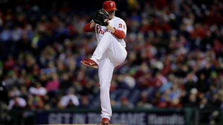 Philadelphia Phillies Kyle Kendrick in action during a baseball game against the St. Louis Cardinals, Sunday, April 21, 2013, in Philadelphia. (AP Photo/Matt Slocum)