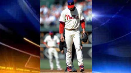 Philadelphia Phillies Roy Halladay reacts after a home run hit by Miami Marlins Adeiny Hechavarria in the third inning of a baseball game on Sunday, May 5, 2013, in Philadelphia. (AP Photo/Michael Perez)