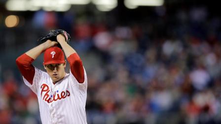 Philadelphia Phillies Jonathan Pettibone in action during an interleague baseball game against the Cleveland Indians, Tuesday, May 14, 2013, in Philadelphia. (AP Photo/Matt Slocum)