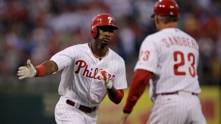 Philadelphia Phillies Domonic Brown in action during a baseball game against the Boston Red Sox, Wednesday, May 29, 2013, in Philadelphia. (AP Photo/Matt Slocum)