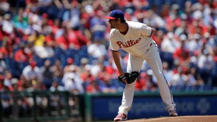 Philadelphia Phillies Cole Hamels in action during a baseball game against the Miami Marlins, Wednesday, June 5, 2013, in Philadelphia. (AP Photo/Matt Slocum)