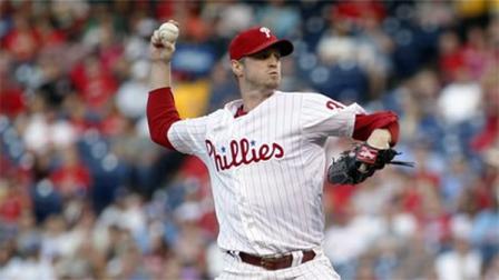 Philadelphia Phillies Kyle Kendrick throws during the first inning of a baseball game against the Los Angeles Dodgers, Saturday, Aug. 17, 2013, in Philadelphia. (AP Photo/Tom Mihalek)