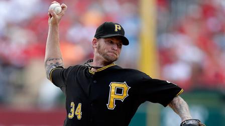 Pittsburgh Pirates pitcher A.J. Burnett throws against the St. Louis Cardinals in the second inning of Game 1 of baseballs National League division series on Thursday, Oct. 3, 2013, in St. Louis. (AP Photo/Charlie Riedel)