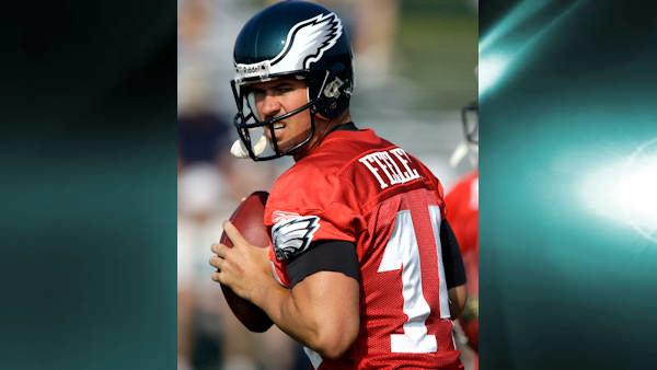 Philadelphia Eagles quarterbacks A.J. Feeley is seen at NFL football training camp at Lehigh University, in Bethlehem, Pa., Tuesday, July 22, 2008. (AP Photo/Matt Rourke)