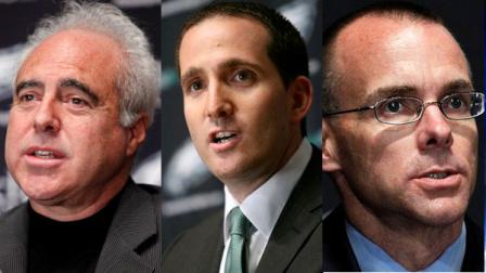 Eagles owner Jeffrey Lurie, general manager Howie Roseman and president Don Smolenski.