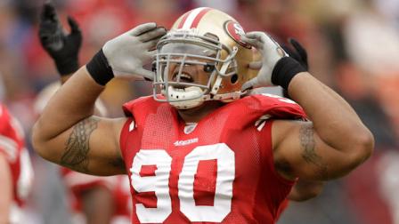 San Francisco 49ers defensive tackle <b>Isaac Sopoaga</b> (90) in action during the first quarter of an NFL football game in San Francisco, Sunday, Dec. 12, 2010. (AP Photo/Ben Margot)