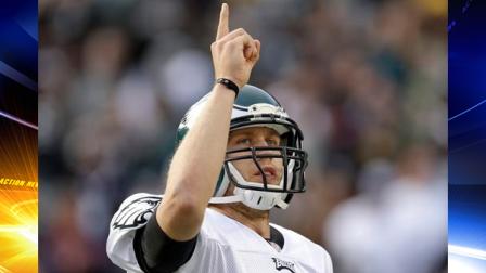 Philadelphia Eagles quarterback Nick Foles celebrates after throwing a touchdown pass to wide receiver Riley Cooper during the third quarter of an NFL football game against the Oakland Raiders in Oakland, Calif., Sunday, Nov. 3, 2013. (AP Photo/Ben Margot)