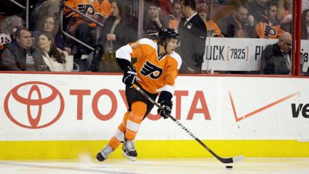 FILE - Philadelphia Flyers Brayden Schenn during an NHL hockey game against the Toronto Maple Leafs, Thursday, Feb. 9, 2012, in Philadelphia. (AP Photo/Matt Slocum)