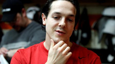 Philadelphia Flyers center Danny Briere pauses while speaking during a media availability at their hockey practice facility Thursday, May 10, 2012 in Voorhees, N.J. (AP Photo/Alex Brandon)