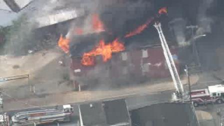 Chopper 6 HD was at the scene of a fire at an abandoned Camden tire factory on June 9, 2011.