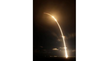 The Falcon 9 SpaceX rocket is shown in a time exposure as it lifts off from space launch complex 40 at the Cape Canaveral Air Force Station in Cape Canaveral, Fla. on Sunday, Oct. 7, 2012. The rocket is carrying supplies to the International Space Station. (AP Photo/Terry Renna)