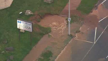 Chopper 6 flew over the Tuesday morning water main break in Northeast Philadelphia just before workers managed to shut off the flow of water.
