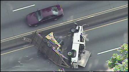 Chopper 6 HD was over the scene of an overturned pickup truck that caused major delays on the Westbound Schuylkill Expressway on July 5, 2011.