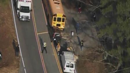 Two vehicles behind the bus collided with it