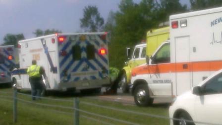 Ambulances help accident victims on Interstate 40.