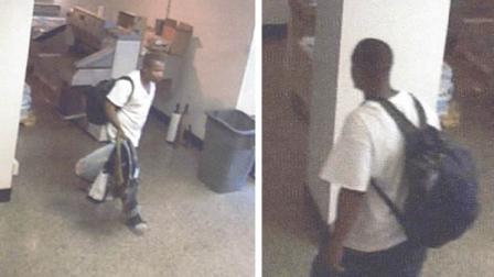 Two surveillance pictures of a man suspected in thefts at the N.C. Department of Agriculture and Consumer Services