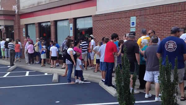Some of the large crowd at Chick-fil-A in Southern Pines at lunch Wednesday