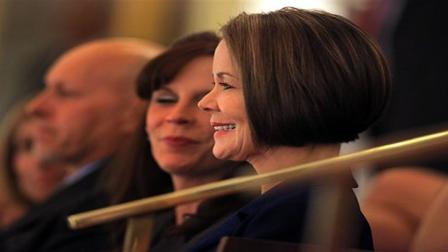 Ann McCrory listens to her husband, North Carolina Gov. Pat McCrory, deliver the State of the State address at the Legislative Building in Raleigh, N.C., Monday, Feb. 18, 2013.