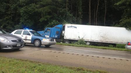 An accident involving a tractor-trailer truck snarled traffic on I-40 west Monday morning.