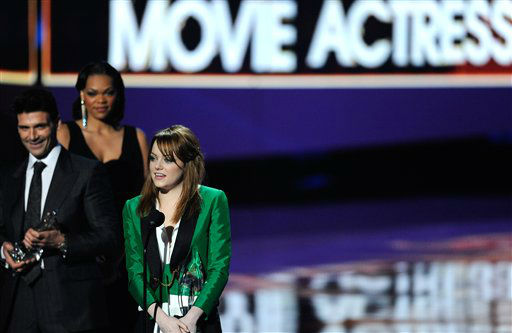 Emma Stone accepts an award during the People's Choice Awards on Wednesday, Jan. 11, 2012 in Los Angeles.