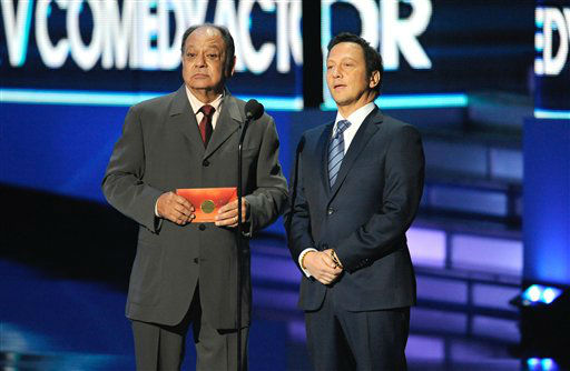 Cheech Marin, left, and Rob Schneider on stage...