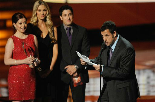 Alyson Hannigan and Jason Biggs on stage during...
