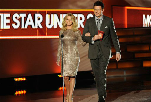 Julianne Hough and Corey Monteith on stage...