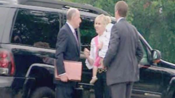 Rielle Hunter arrives to testify before a grand jury in Raleigh