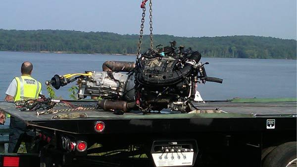 A car was found in Jordan Lake Wednesday after it went airborne off the road.