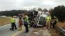 An 18-wheeler carrying mulch overturned on the ramp that connects I-540 south with US 64 East in Knightdale