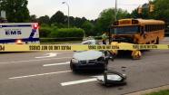 Wake County school bus and car crashed on Atlantic Avenue and Forest Oaks Drive in Raleigh Wednesday morning